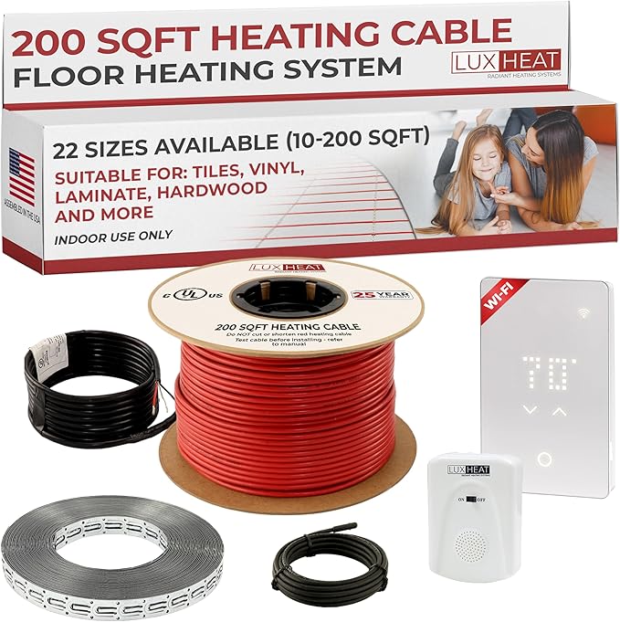 LuxHeat 200sqft Floor Heating Cable Kit - 240v Under Floor Heat Kit - Complete