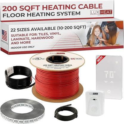 LuxHeat 200sqft Floor Heating Cable Kit - 240v Under Floor Heat Kit - Complete