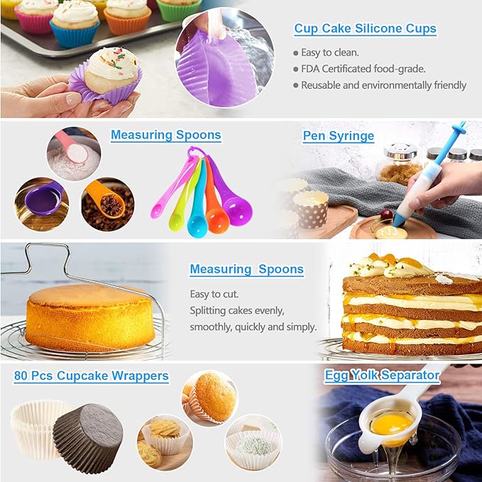 Cake Decorating Supplies, Cake Rotating Turntable, 48 Piping Icing Tips