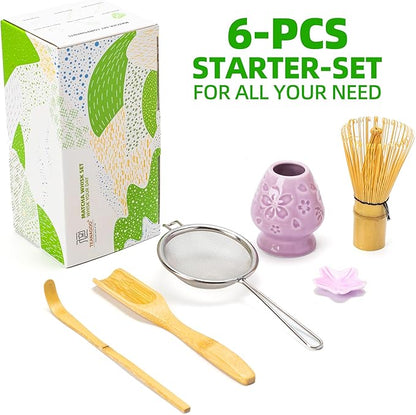 TEANAGOO Matcha Whisk Set, 6-PCS Traditional Starter Set, 100 Prongs Whisk