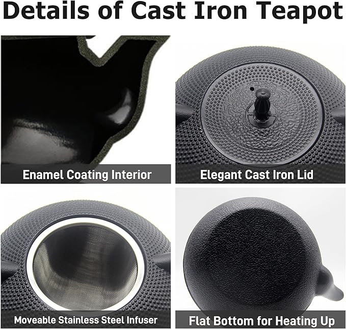 Big Cast Iron Teapot, Japanese Tetsubin Tea Kettle for Stovetop Safe, Cast Iron Tea Pot with Stainless Steel Infuser for Loose Tea and Enameled Interior(1800ml/60.9oz)