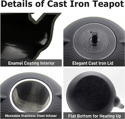 Big Cast Iron Teapot, Japanese Tetsubin Tea Kettle for Stovetop Safe, Cast Iron Tea Pot with Stainless Steel Infuser for Loose Tea and Enameled Interior(1800ml/60.9oz)