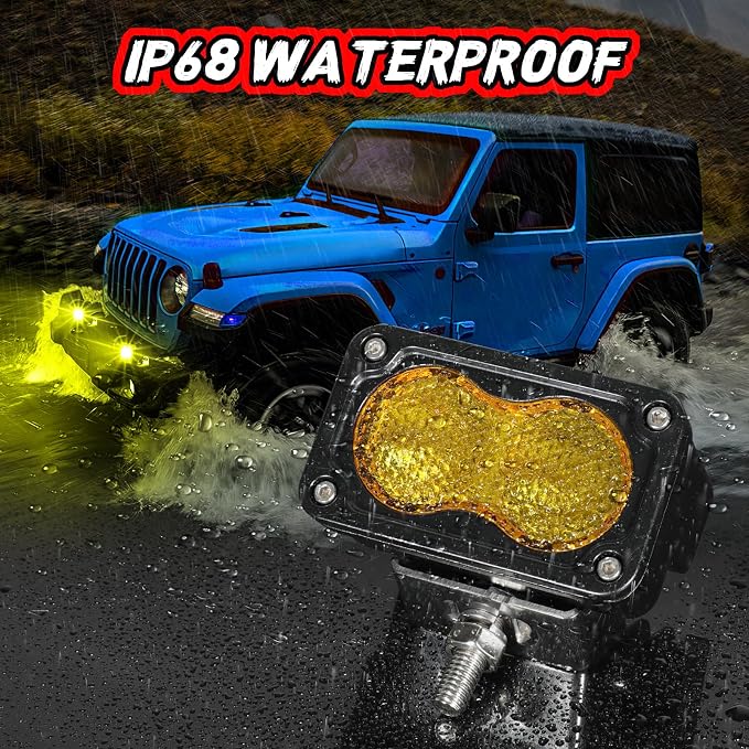 3 Inch LED Pod Light Yellow 2Pcs 40W Off Road Driving Rear Chase Light Bright LED Work Cube Light Waterproof Backup Yellow Fog Light Bar for Truck Pickup ATV UTV SUV Motorcycle Boat