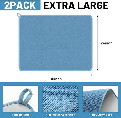 Hushee 2 Pack Extra Large Dish Drying Mat Microfiber Absorbent Dish Drying Pad