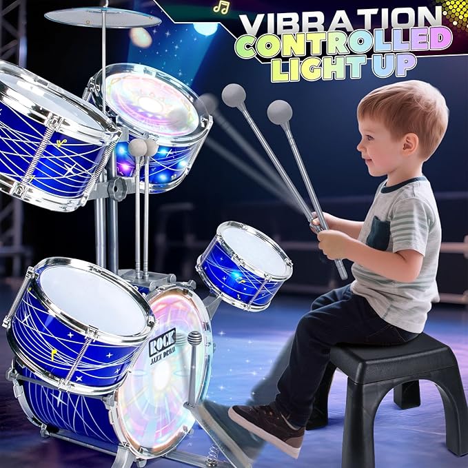 Kids Drum Sets for 2-5, Toddler Drum Set Ages 1-3, Junior Mini Jazz Full Size Small Band Rock Drums Making Kit Toys Percussion Musical Instrument Rhythm Beat Play Sets for Toddlers Boys Girls