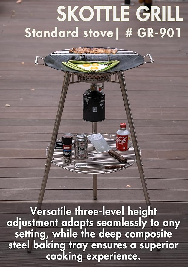 CAMPINGMOON 18 inches BBQ Griddle with EN417 Lindal valve Standard Canister Top Camping Gas Stove Burner Stand Rack Skottle Grill Cooking System Kit GR-901