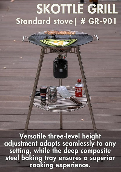 CAMPINGMOON 18 inches BBQ Griddle with EN417 Lindal valve Standard Canister Top Camping Gas Stove Burner Stand Rack Skottle Grill Cooking System Kit GR-901