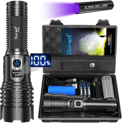 Goreit Flashlights LED High Lumens Rechargeable, 2000 Lumens XHM77.2 Super Bright Flash Light USB, Handheld Flashlight High Powered, Powerful Flashlight Waterproof for Emergency Camping Gift