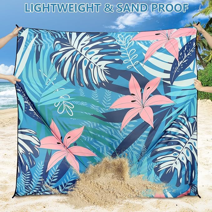 WIWIGO Beach Blanket Waterproof Sandproof Beach Mat 79" X 83"/10'x9'for 2-8