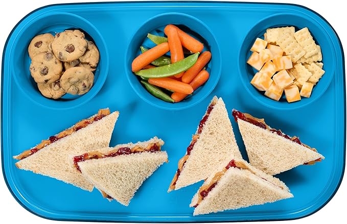 madesmart dipware 3 Bowl Serving Tray, Collapsible & Removable Dip Bowls for Charcuterie, Guacomole, Snacks, Veggies, Premium Dishwasher & Microwave Safe, Multipurpose Plate & Bowl, Ocean