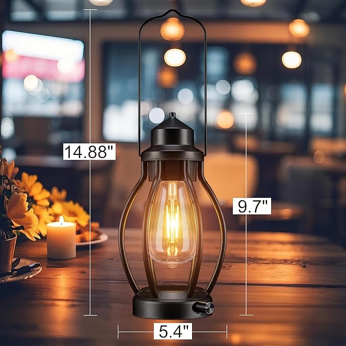 Rechargeable Outdoor Camping Lanterns 2Pack, Vintage Dimmable Hanging Outdoor Camping Lights with USB-C, Waterproof Table Lamps for Patio, Garden, Porch, Home Decorations