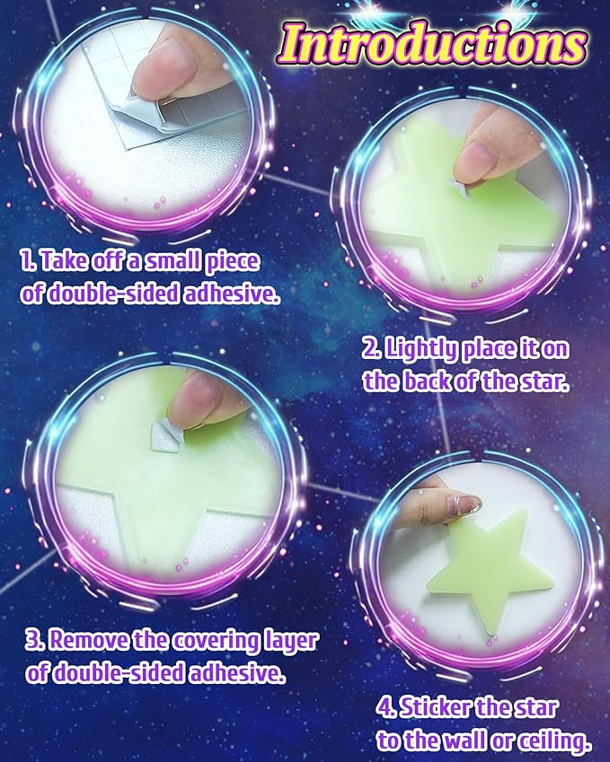 201 Pcs Glow in The Dark Stars Stickers for Ceiling, Toddler Stocking Stuffers Wall Room Decor Gifts, Luminous 3D Glowing Stars Easter Basket Stuffers for Kids Boys Girls - Multi