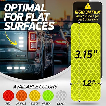 Reflective Safety Tape Stickers | 3M Diamond Grade | Yellow-Green | 1.2″ x 3.15″ | 20-Pack | Safety Warning Tape for Helmets, Cars, Mailboxes & More