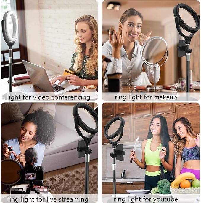8 inch Desk Ring Light with Stand, Adjustable Computer Circle Light
