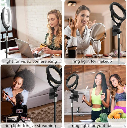 8 inch Desk Ring Light with Stand, Adjustable Computer Circle Light