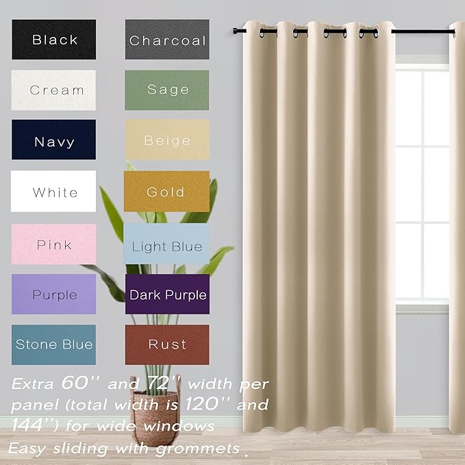 KOUFALL Beige Black Out Curtains 84 Inches Long, 72 Wide 70-80% Blackout