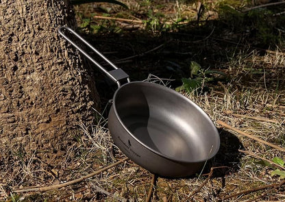 Boundless Voyage Ultra-light Titanium Frying Pan with Folding Handle Outdoor Camping Skillet Griddle Tableware Titanium Pan Ti15170B