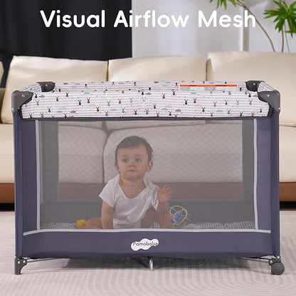 Pamo Babe Portable Playard,Sturdy Play Yard with Padded Mat and Toy bar with Soft Toys