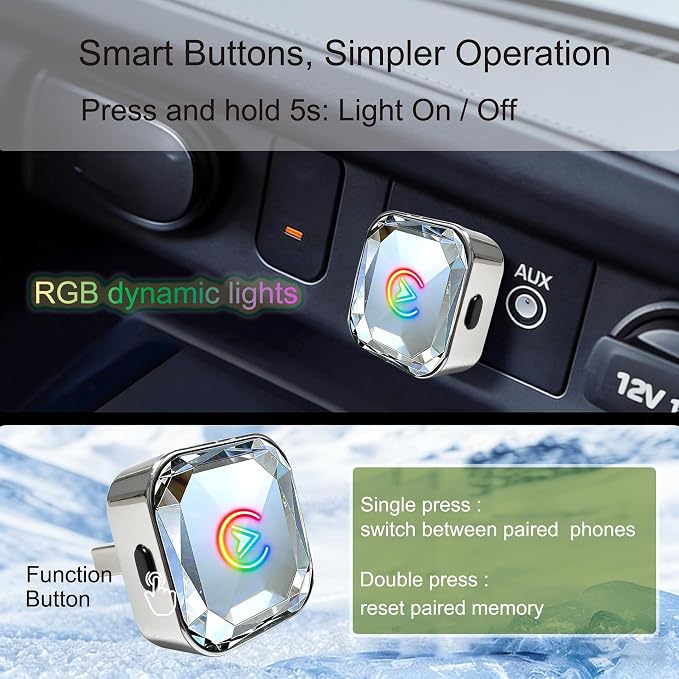2 in 1 Wireless CarPlay and Android Auto Adapter for Peugeot 408 2016 2017 2018 2019 2020 2021 2022 2023 2024, Mini CarPlay Dongle Converts Wired to Wireless, Fast Auto-Connect