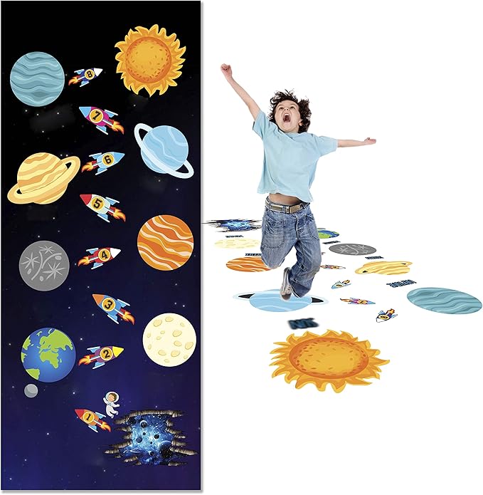 Classroom Decor Sensory Path Decals for Floor & Wall - Solar System Space Exploring Hopscotch Floor Stickers for Boosting Gross Motor Skills