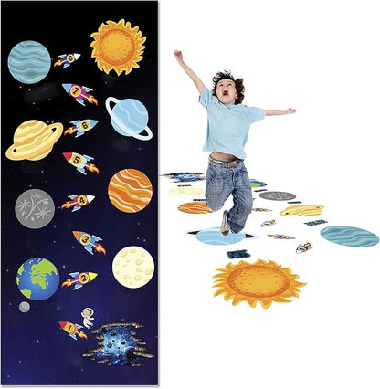 Classroom Decor Sensory Path Decals for Floor & Wall - Solar System Space Exploring Hopscotch Floor Stickers for Boosting Gross Motor Skills