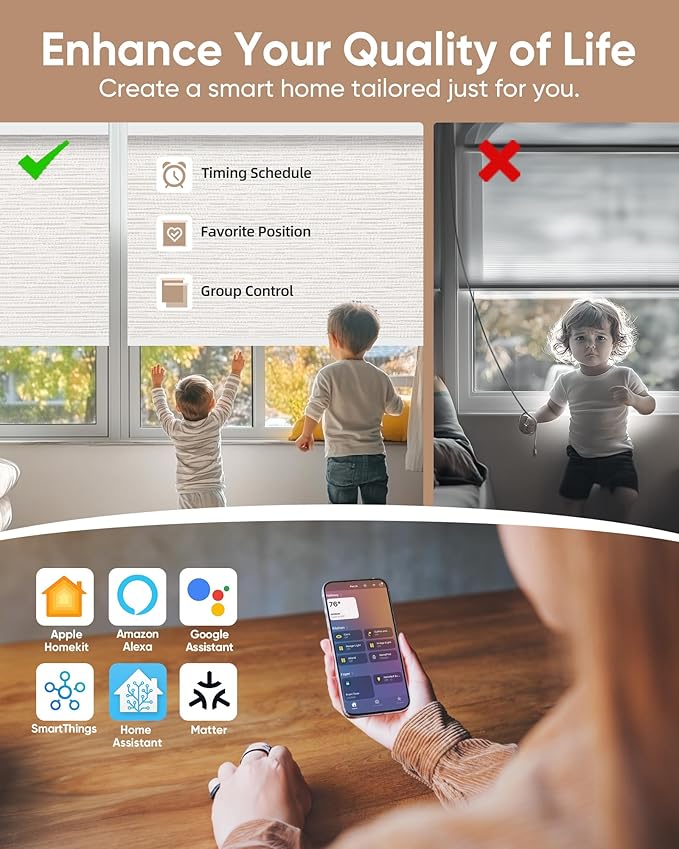 Kincmo Motorized Blinds with Remote, 100% Blackout Motorized Roller Shades Work