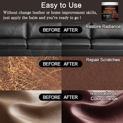 Leather Recoloring Balm - Leather & Vinyl Repair Balm for Furniture, Couches,Car Seats, Auto Interior & Accessories, Restores Faded, Worn, Scratched and Cracked Leather Surfaces (Maroon)