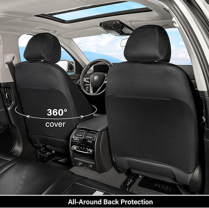 Coverado Leather Car Seat Covers Full Set & Carbon Fiber, Waterproof and Durable All Weather Protector, Universal Fit for SUV, Pickup Truck, Sedan, Automotive Vehicle Interior, Black&White