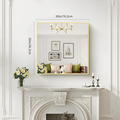Gold Bathroom Mirror for Wall, 30x30 Inch Rectangle Mirrors
