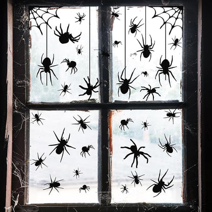 4 Sheets Spider Window Clings - Double-Sided Removable Glass Decals, Halloween Themed Window Stickers for Kids Party Decorations