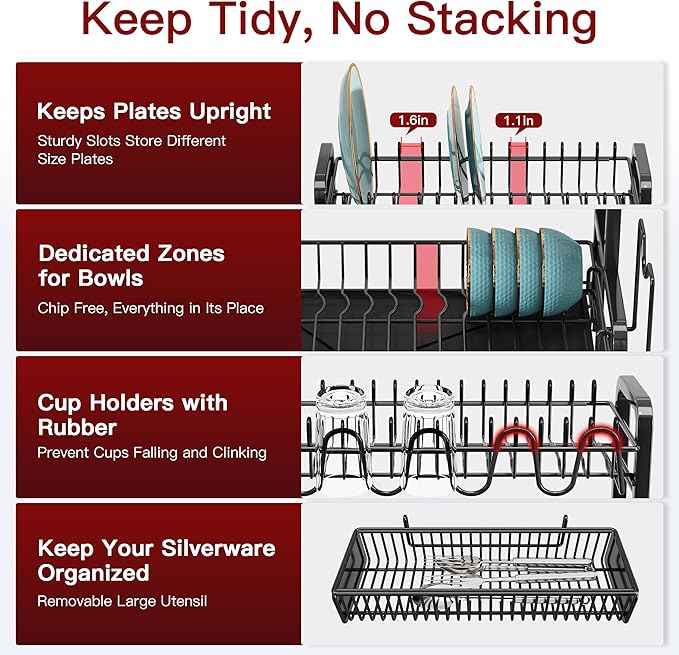 2 Tier Black Dish Drainer Drying Rack