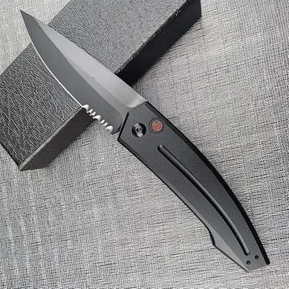 3.31'' D2 Steel Blade Aluminum Handles Speed Safe Botton Fast Opening Folding Knife with Pocket Clip, Camping EDC Tools, Survival Knives, Christmas Gift for Men and Women (Black Serrated Blade)