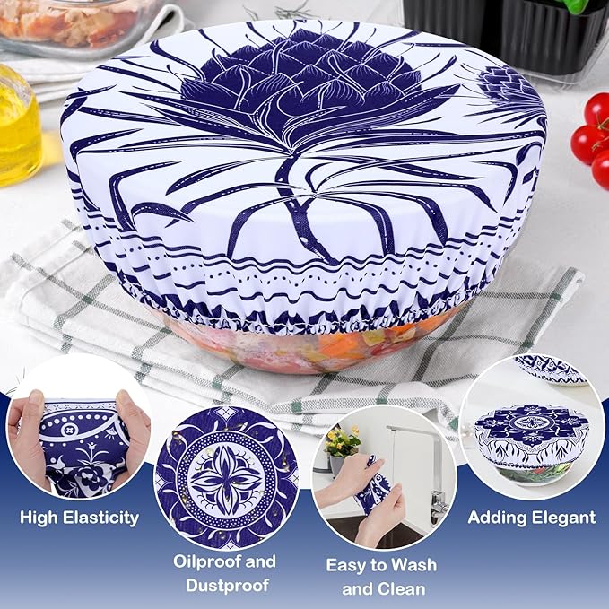 5 Pieces Bowl Covers Reusable, 5 Size Elastic Cloth Bowl Covers
