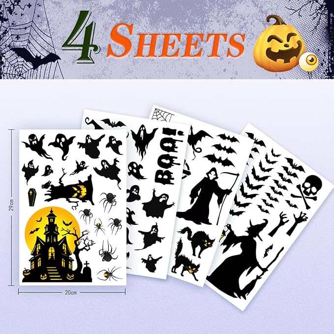 Halloween Window Clings Halloween Window Decals Double-Side Removable Stickers for Halloween Decorations with Ghost Bats Pumpkins Witch Tombstone Haunted House Halloween Window Stickers