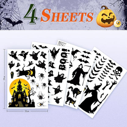 Halloween Window Clings Halloween Window Decals Double-Side Removable Stickers for Halloween Decorations with Ghost Bats Pumpkins Witch Tombstone Haunted House Halloween Window Stickers