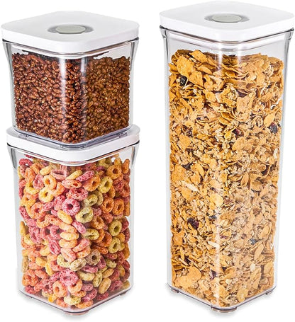 VAKUEN Premium Airtight Food Storage Containers, Square-S 3PC-SET, Smart One-Click Seal Lid, No Hinges, 100% Leak Proof, BPA-FREE, Dishwasher, Freezer & Microwave Safe