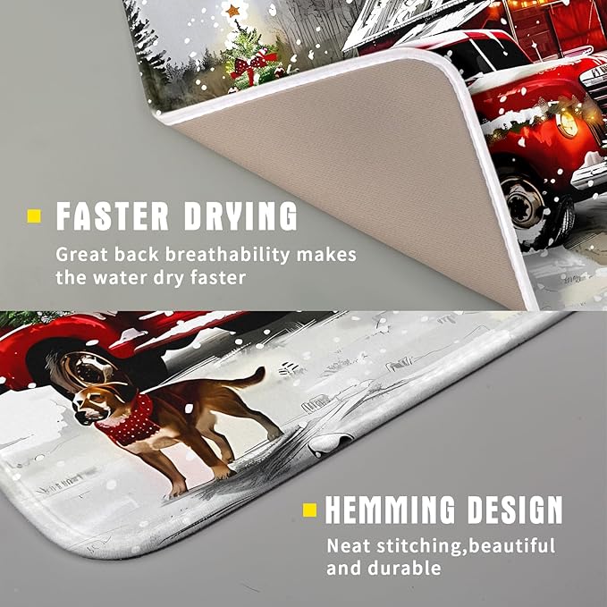 Red Truck Christmas Dish Drying Mat