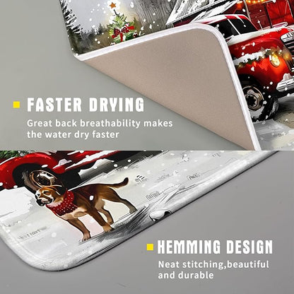 Red Truck Christmas Dish Drying Mat