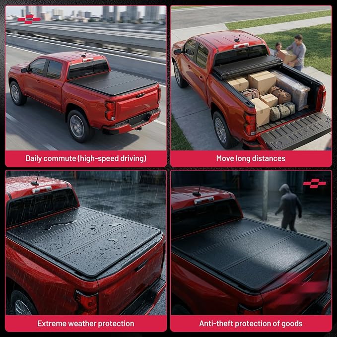 BDFHYK Tri-Fold Truck Bed Tonneau Cover for Jeep Gladiator 2020–2026 5 FT Bed Heavy-Duty Truck Bed Protection Durable Aluminum Panels Hard Folding Tonneau Cover, Waterproof for Truck Camping