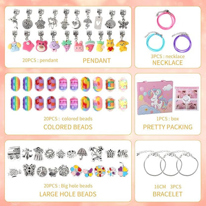 Eihatfif Charm Bracelet Making Kit,Unicorn/Mermaid Crafts Gifts Set for Girls Teens Age 4-12，Jewelry Making Supplies Beads