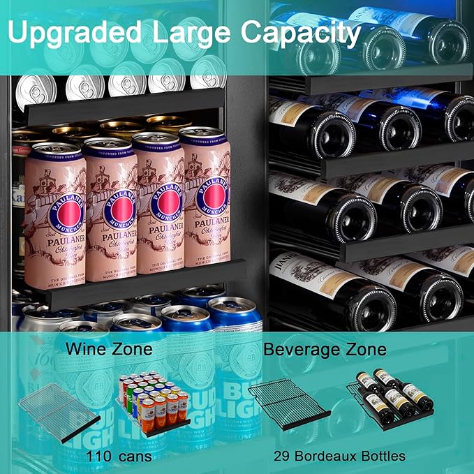 30'' Wine and Beverage Refrigerator, Upgrade Dual Zone Wine Cooler, 30 Inch