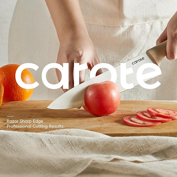 CAROTE 12PCS Knife set with Blade Guards, Granite Nonstick Ceramic Coating