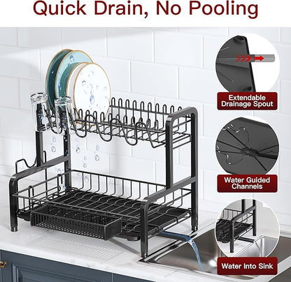 2 Tier Black Dish Drainer Drying Rack
