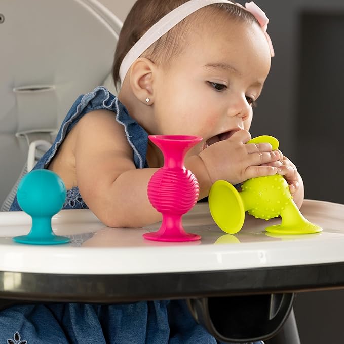 Fat Brain Toys pipSquigz, Sensory Baby Toys 6 Months Plus, Rattle Suction Cup Toy