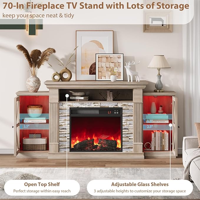 QUW Electric Fireplace TV Stand, Modern TV Console Table