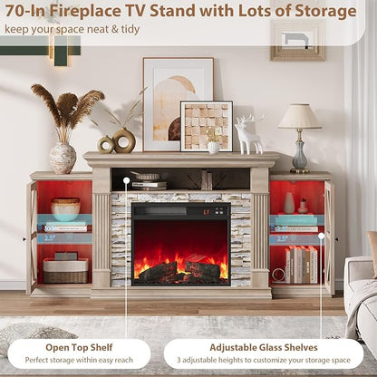 QUW Electric Fireplace TV Stand, Modern TV Console Table