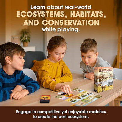 Ecosystem: Savanna - A Family Card Game About Animals on Grassy Woodland of African Savanna - Fun & Educational Ecology Game for Kids & Adults - Strategy Board Game for Gamers, Students & Teachers