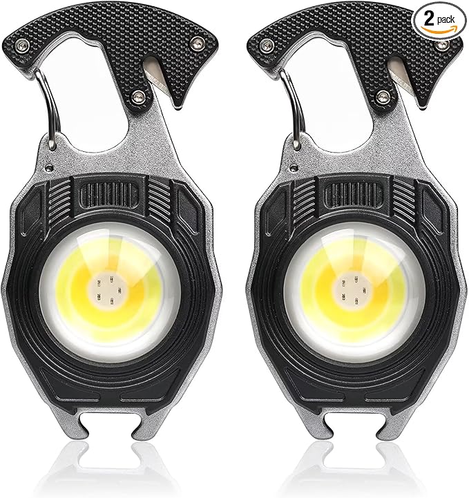 MAKDAK 2PC Keychain Flashlight Rechargeable Cob Keychain Work Light 7 Modes 1600Lumen High Lumen Flashlights for Emergencies,EDC (Black)