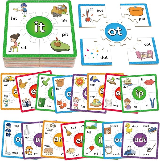 Torlam Phonics Puzzles Rhyming Games Phonics Games Flash Cards for Kids Toddler, Learn to Read Spelling Reading Sight Words, Short A E I O U Blends Site Words for Preschool Kindergarten Homeschool