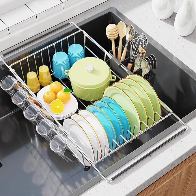 Simple Trending Expandable Dish Drying Rack in Sink, Adjustable Dish Drainers